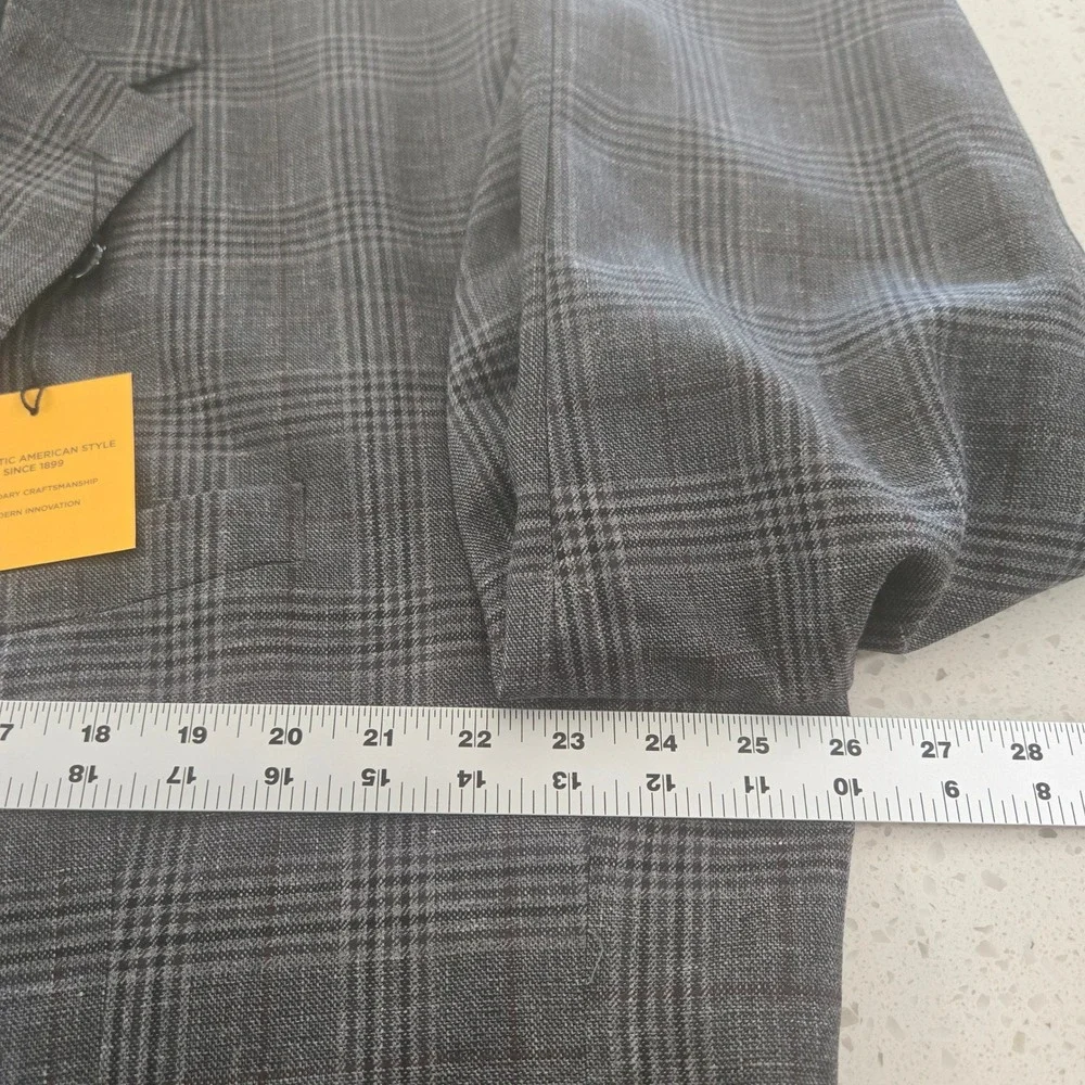 Hickey Freeman Blazer Mens 52R Grey Plaid Wool Silk Linen Classic Fit Sport Coat